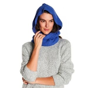 Free People Bottom Line Hooded Rib Knit Cowl Infinity Wrap Scarf One Size Blue